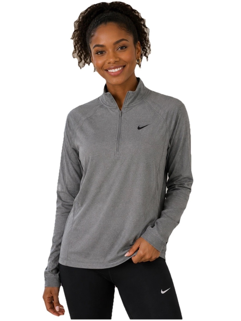 Nike Women’s L DRI-FIT Half Zip Pullover Gray Activewear Athleisure Sport Top